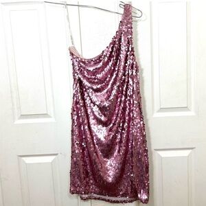 ALEXIA ADMOR One Shoulder Pink Sequin Mini Dress Size M